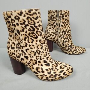 Sam Edelman Corra Leopard Bootie Women 7.5 Animal Print Cow Fur Side Zip
